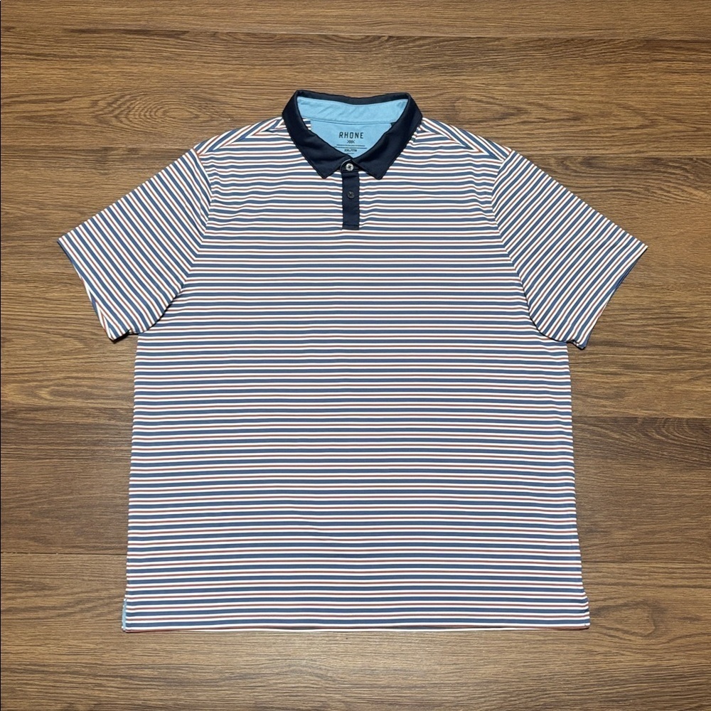 Rhône Performance Stripe Polo Navy Collar Athletic Luxury XXL